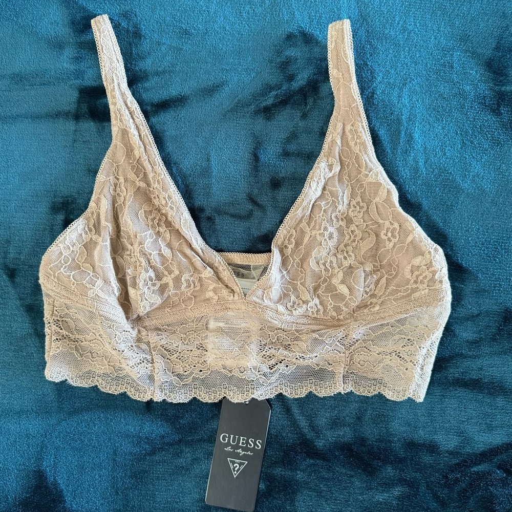 NWT GUESS CROP LACE BRALETTE MEDIUM WARM STONE COLOR